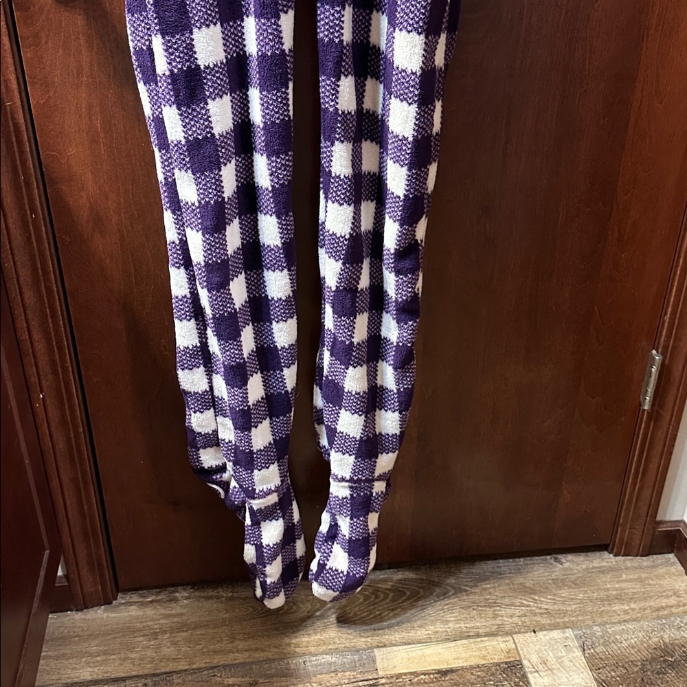 Cuddl Duds Purple and White Plaid Hooded Onesie - Picture 2 of 9